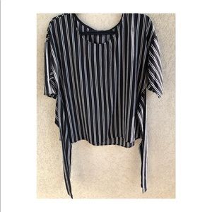 Black and white tie waist top